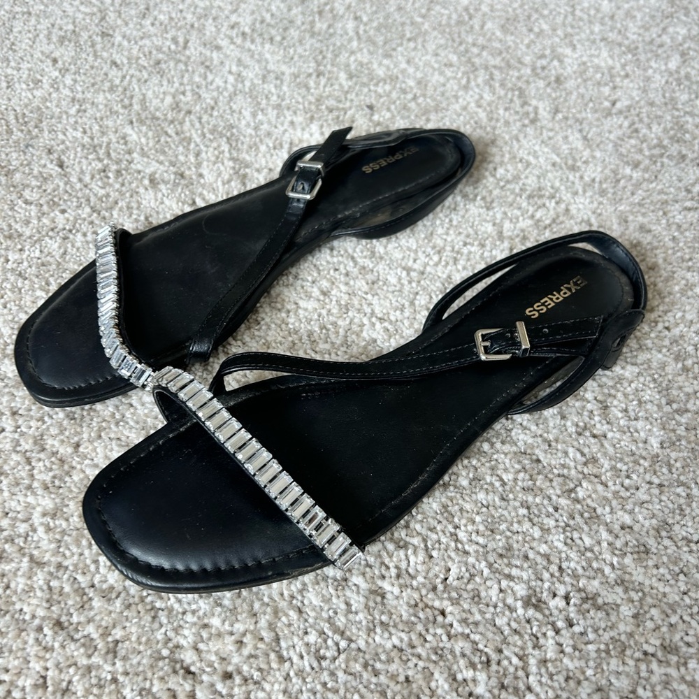 Express Black and Silver Rhinestone Sandals 10